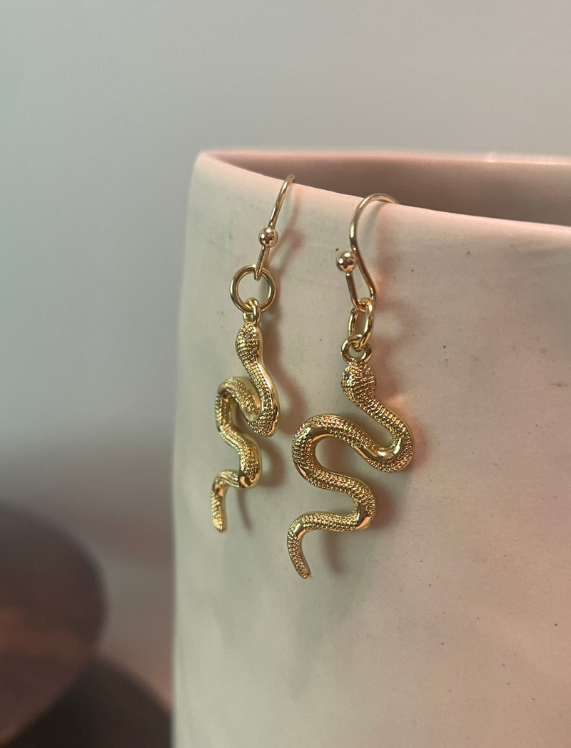 Shiny gold snake earrings