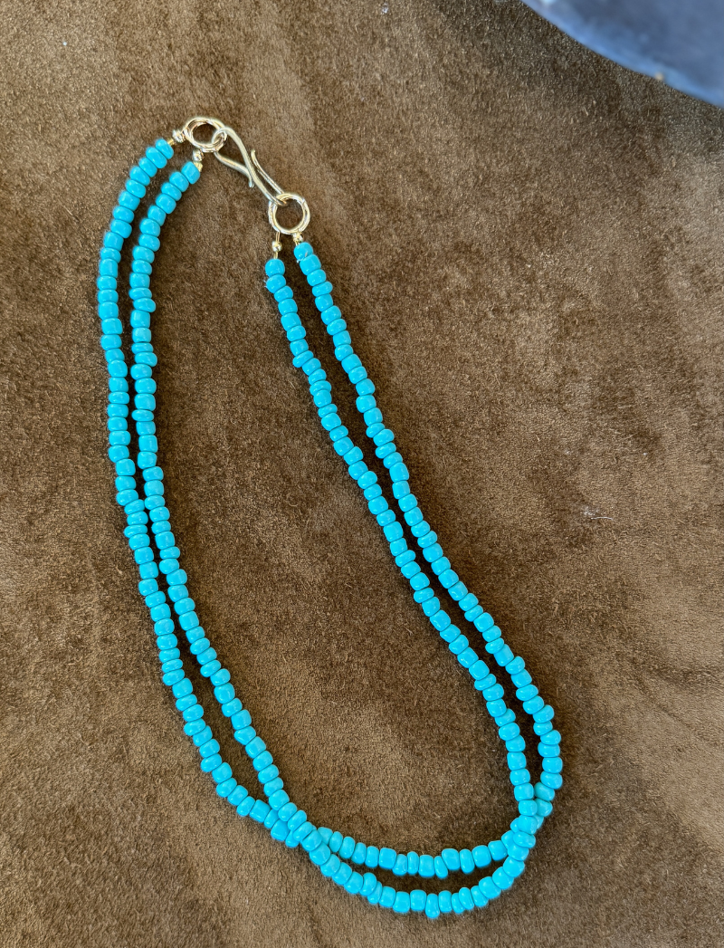 Double-strand turquoise ceramic bead necklace