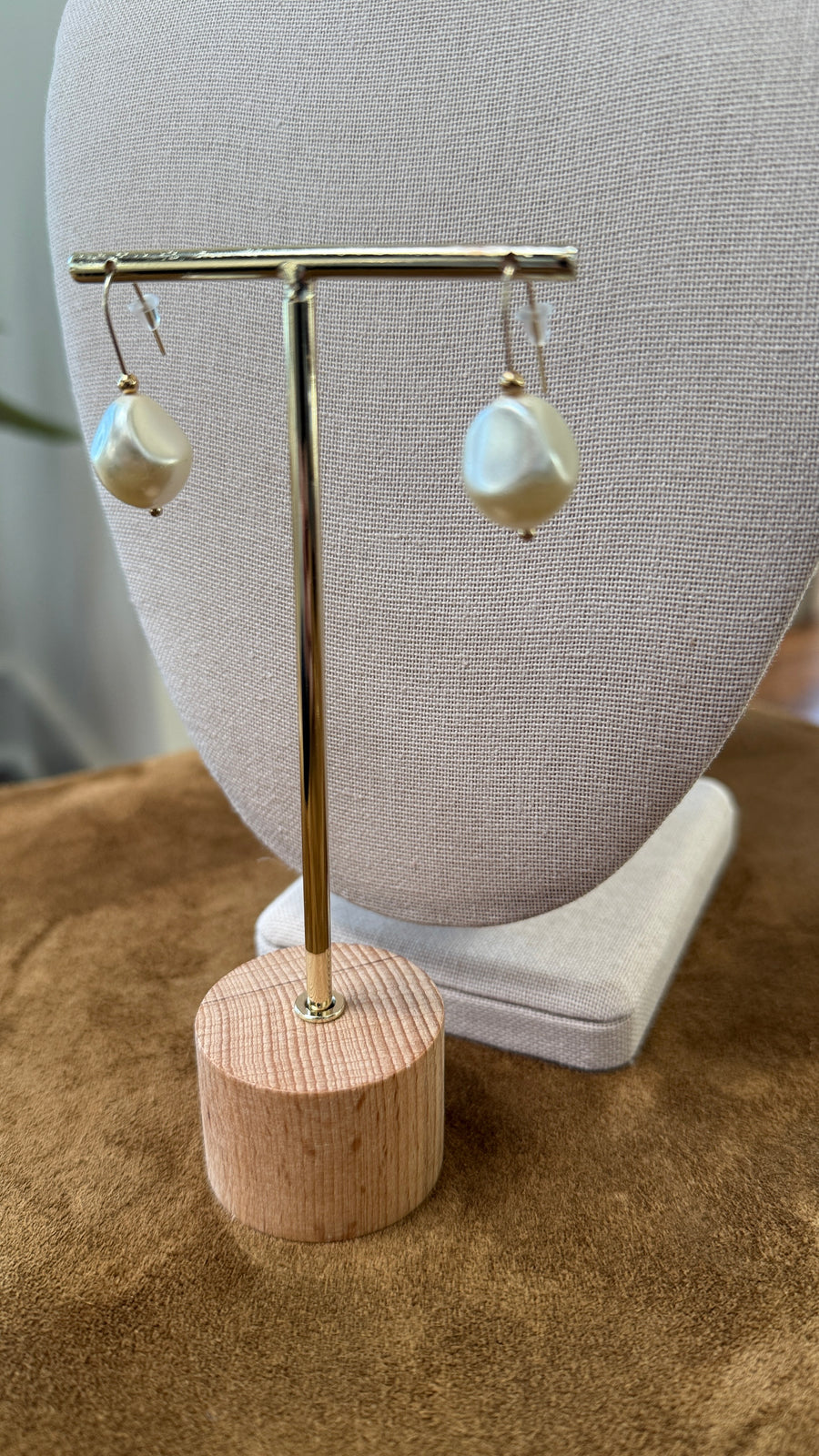 Antique pearl drop earrings, alternate view
