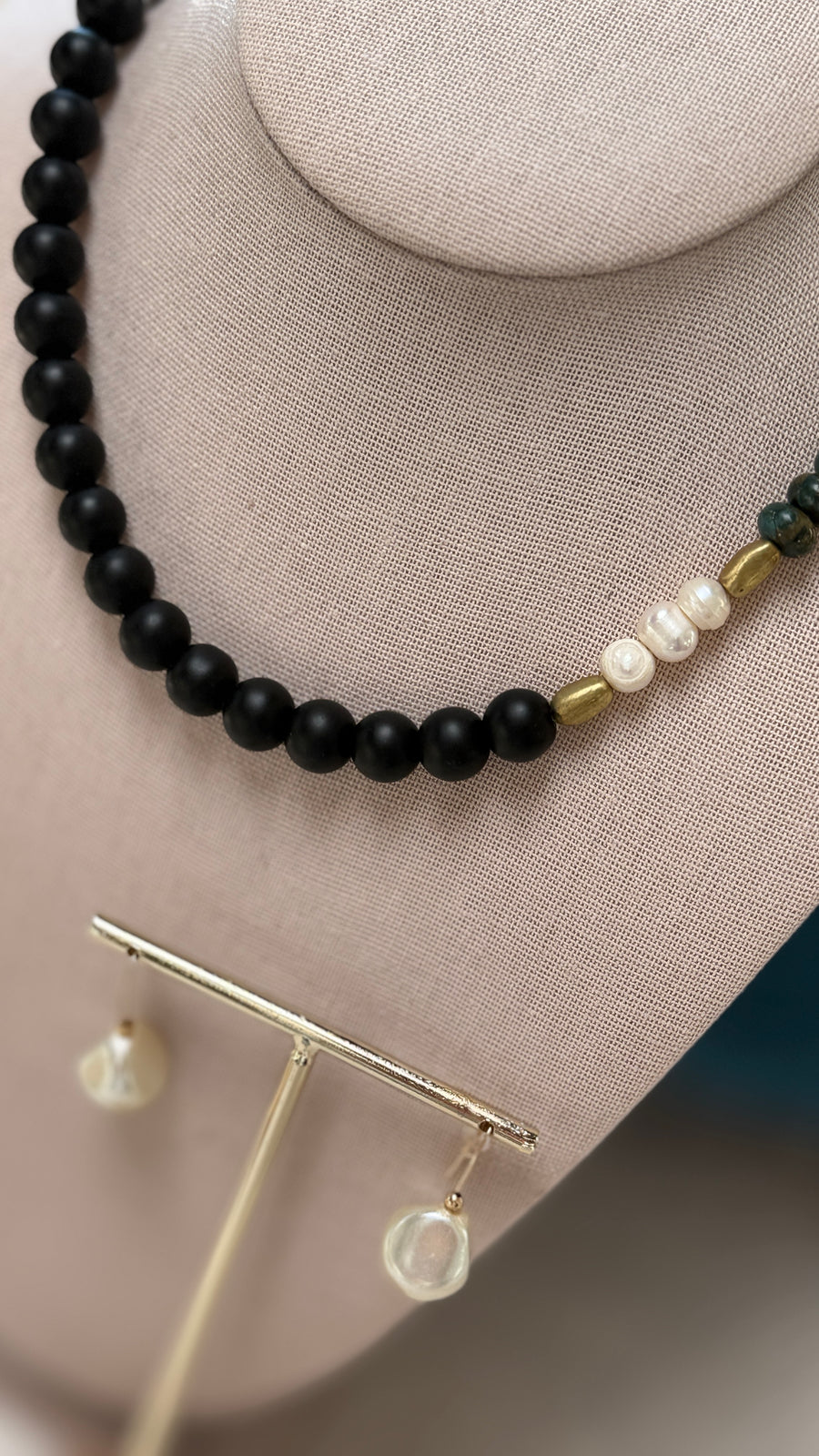 Antique pearl drop earrings, detail view