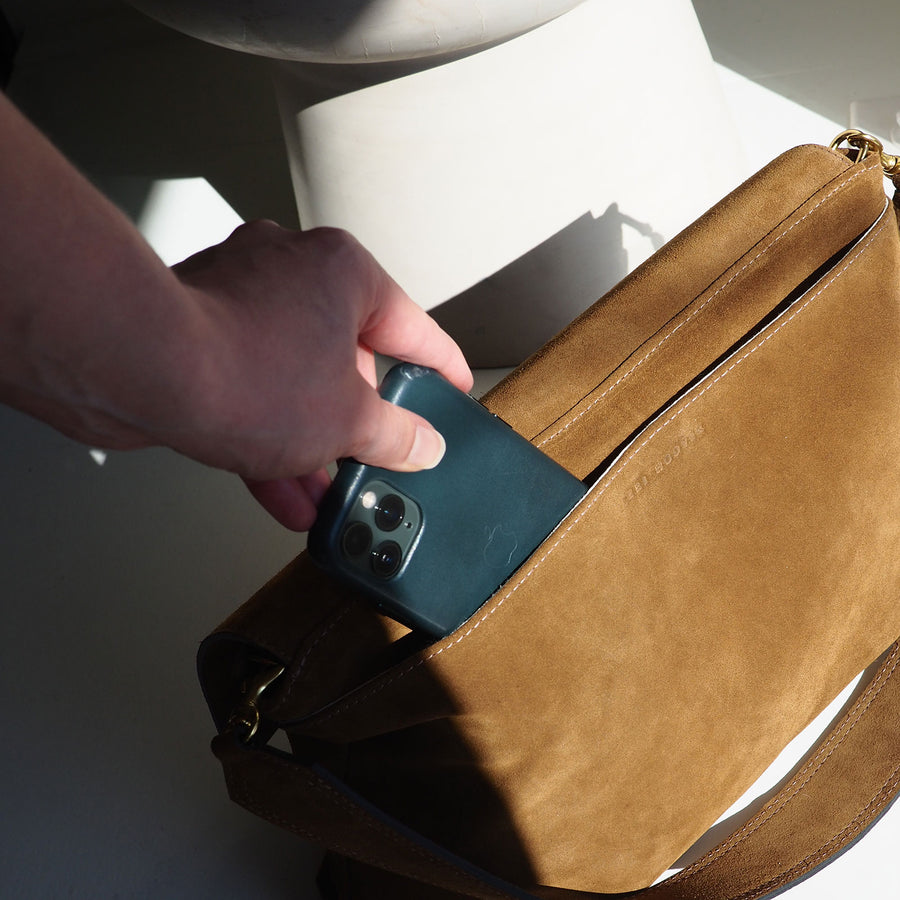 Kennon shoulder bag in walnut suede, alternate view