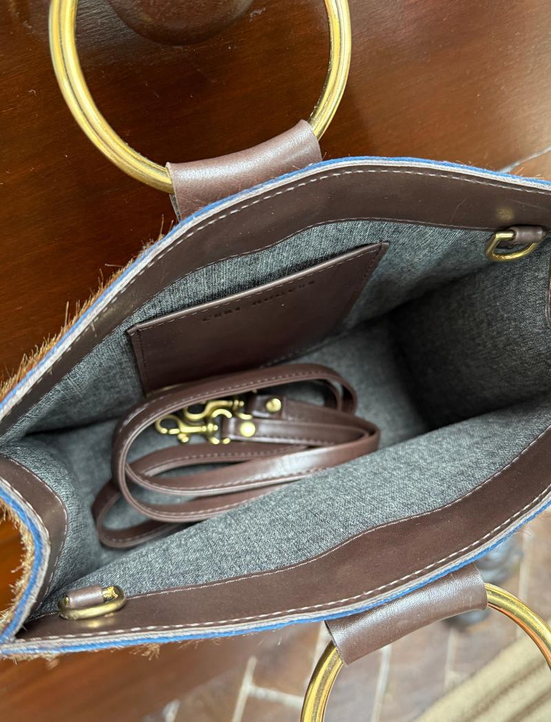 Simone handbag in brown hair-on hide, detail view