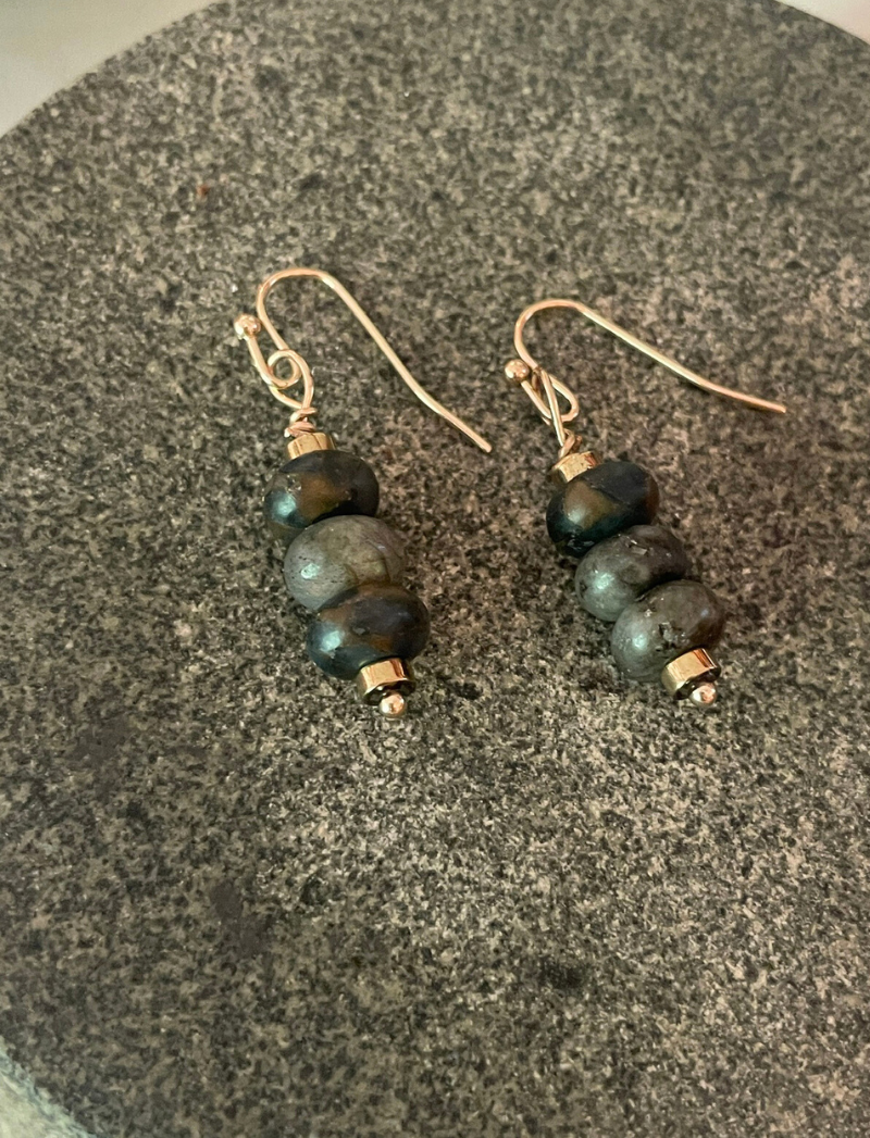 Stacked labradorite bead earrings