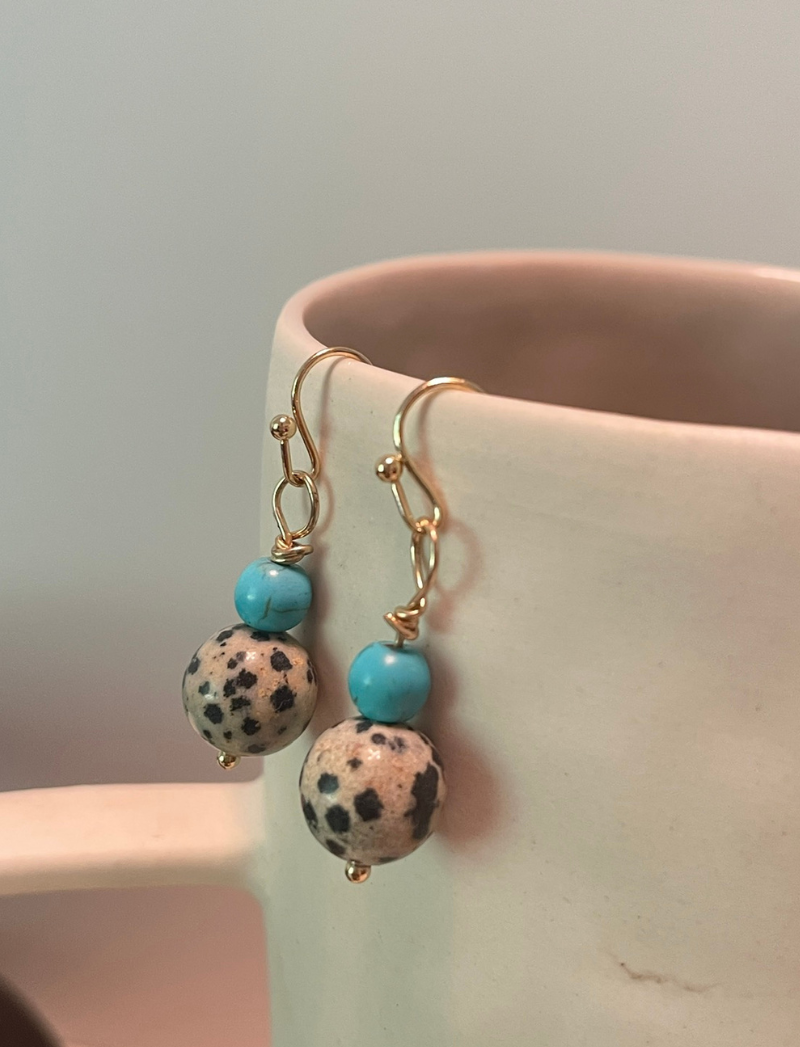Turquoise howlite and spotted jasper earrings