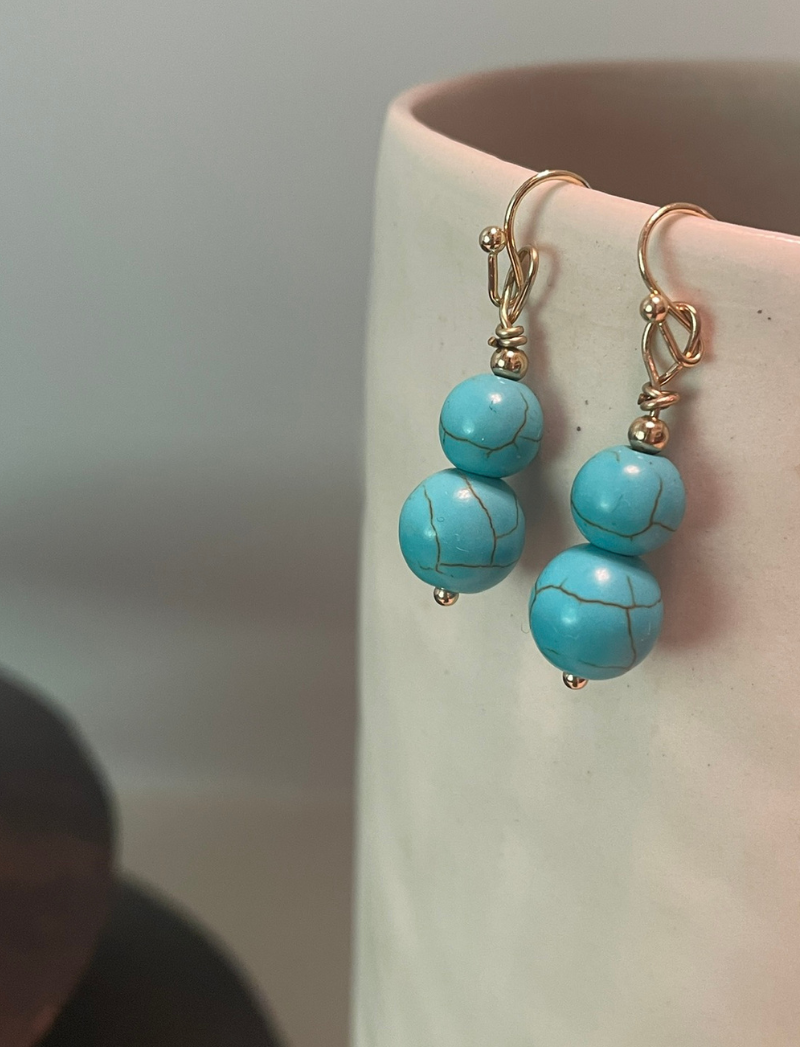 Stacked turquoise stone drop earrings