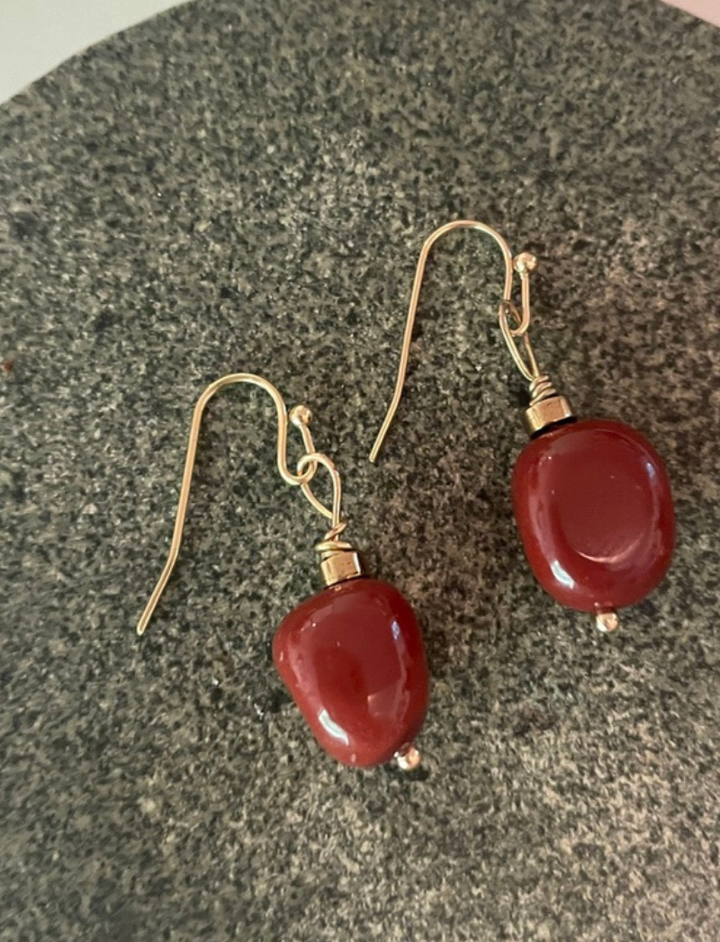 Garnet-red jasper earrings with gold-plated hooks