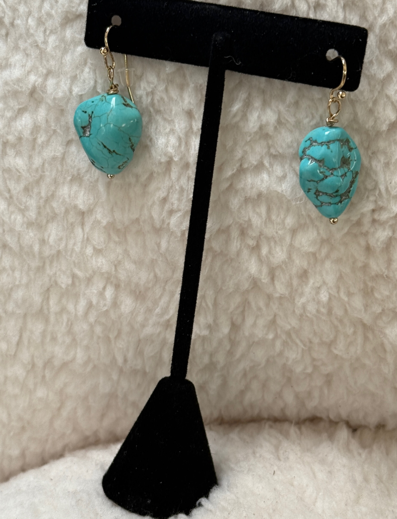 Chunky turquoise stone earrings, detail view