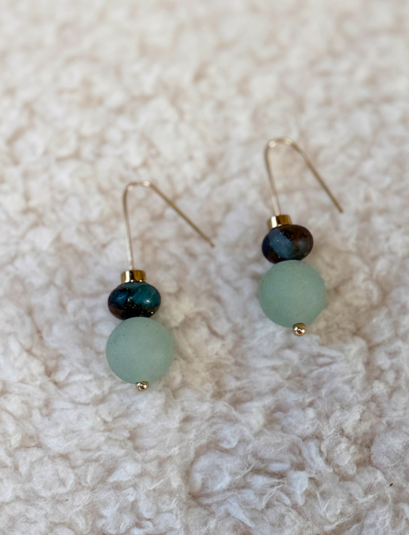 Seafoam bead and faceted labradorite drop earrings