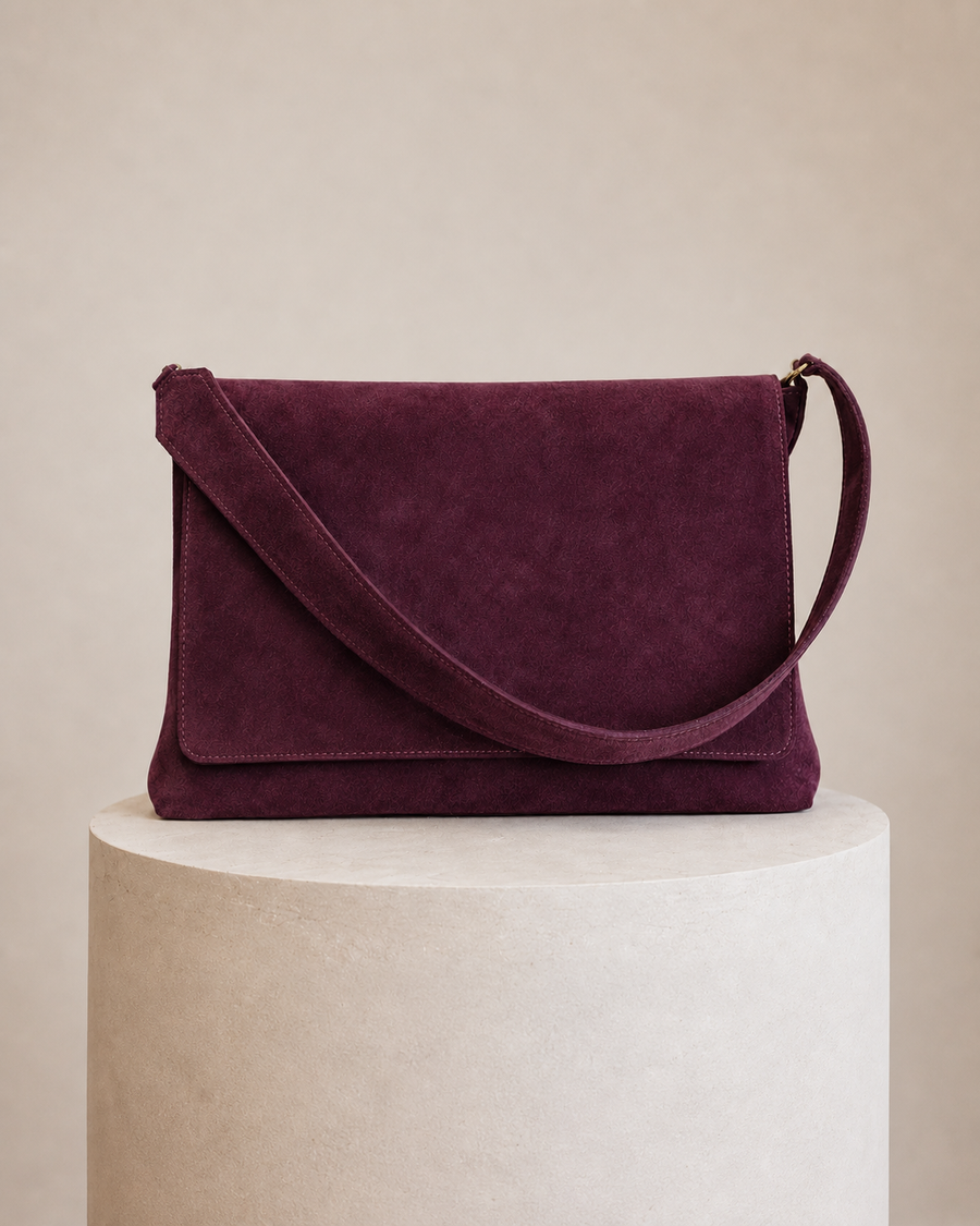 Kennon Shoulder Bag in Aubergine suede, coming soon