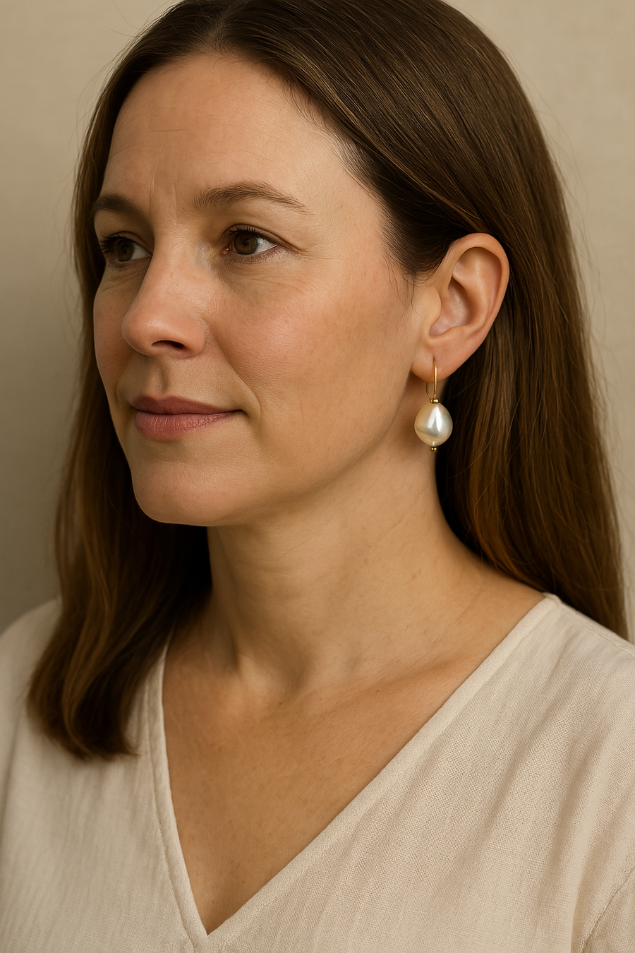 Antique pearl drop earrings, alternate view