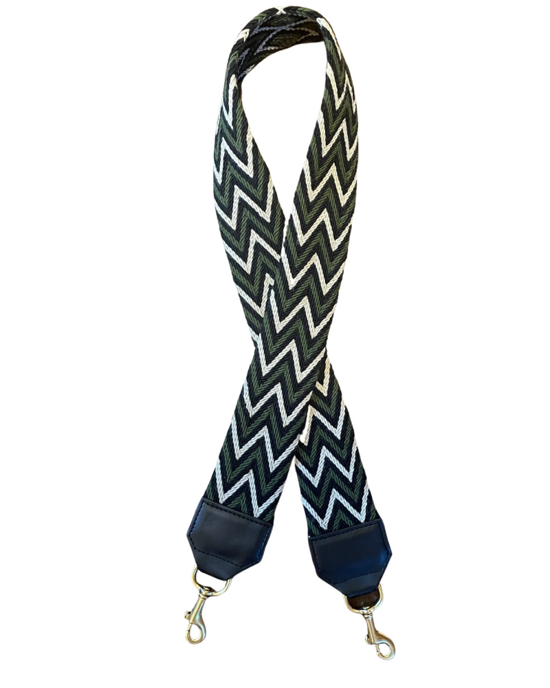 Chevron woven bag strap in wide webbing